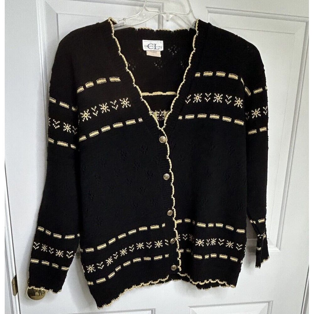 Cricket Lane Women's Large Black & Gold  Colored Cardigan Sweater Vintage
